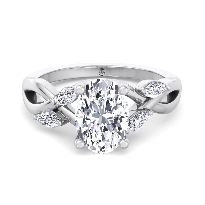 Oval Cut Twist Band Engagement Ring with Marquise Shape Sidestones