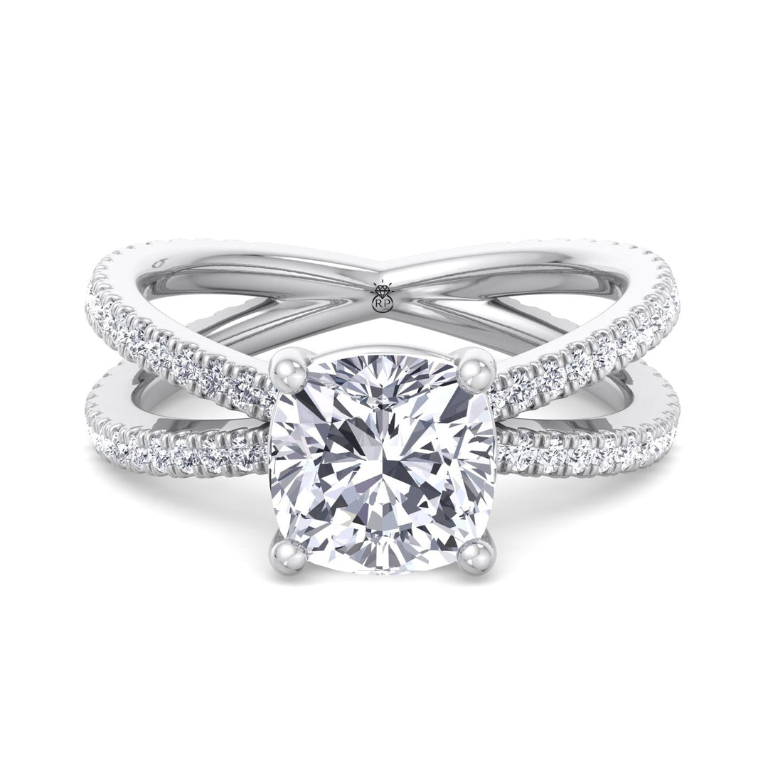 Cushion Cut Engagement Ring With Double Band Sidestones