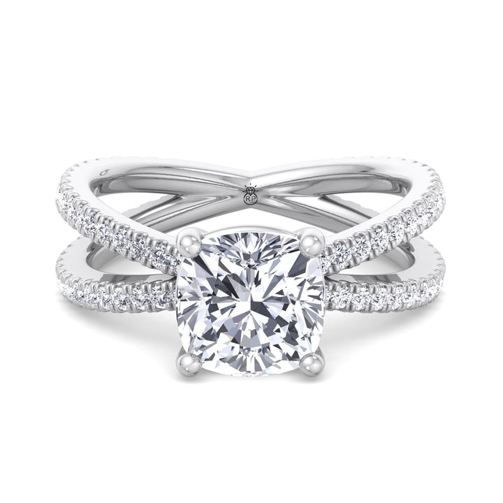 Cushion Cut Engagement Ring With Double Band Sidestones