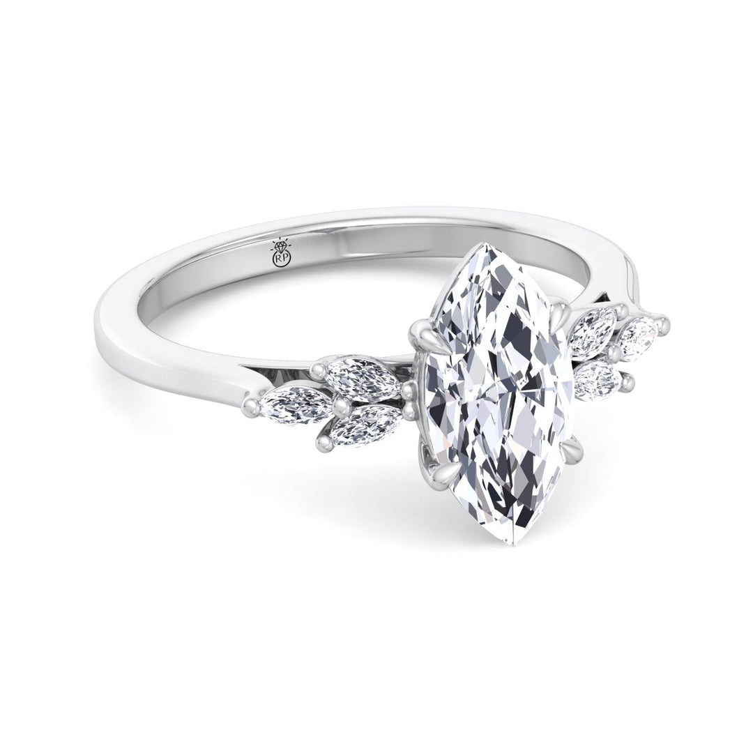 Marquise Cut Engagement Ring with Triple Marquise Sidestones