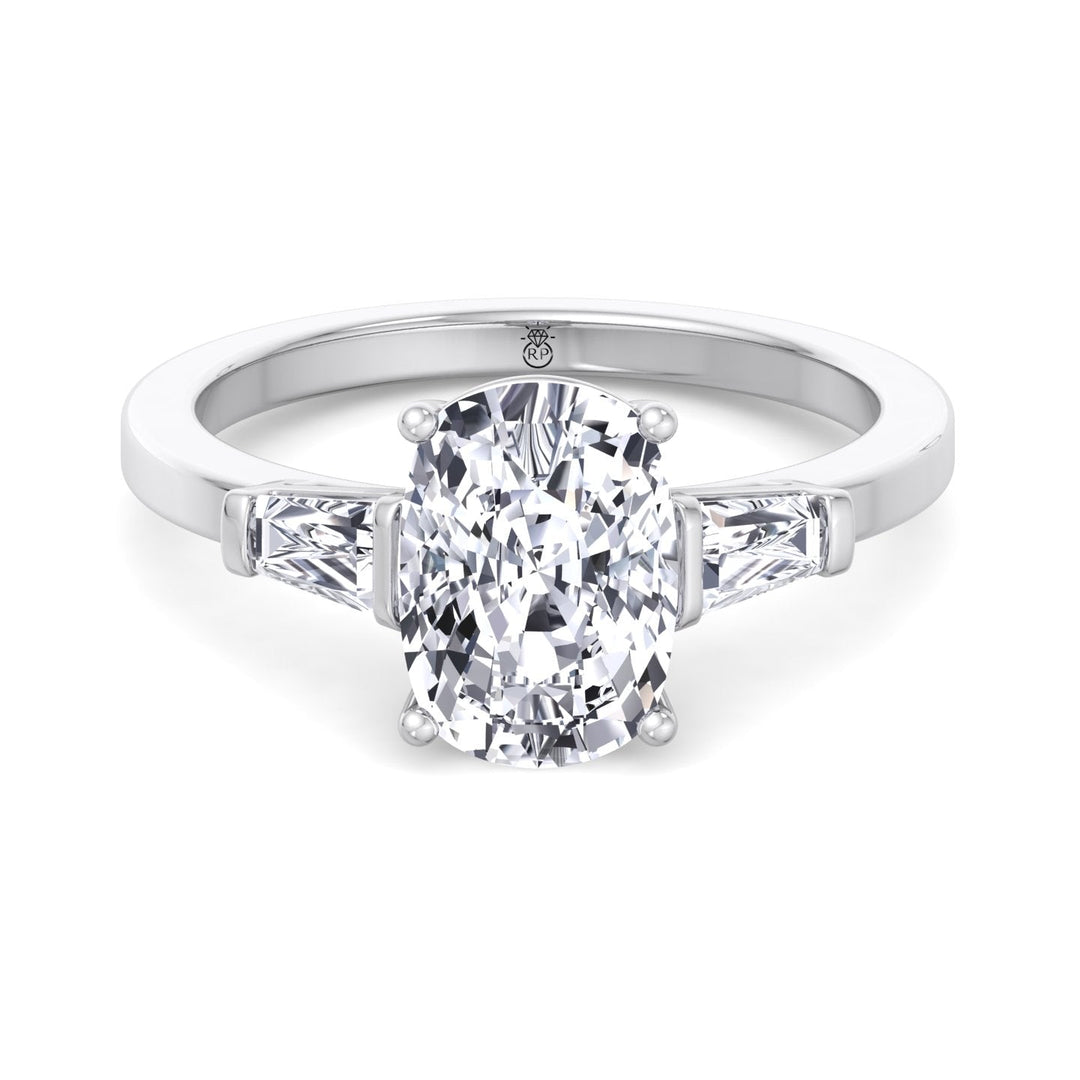 Elongated Cushion Cut Engagement Ring With Tapered Baguette Sidestones