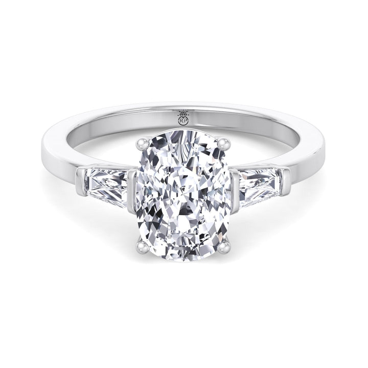 Elongated Cushion Cut Engagement Ring With Tapered Baguette Sidestones