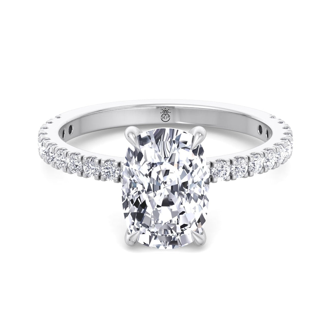Elongated Cushion Cut Engagement Ring With Sidestones