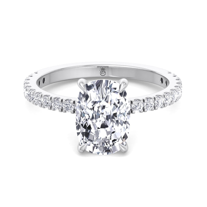 Elongated Cushion Cut Engagement Ring With Sidestones