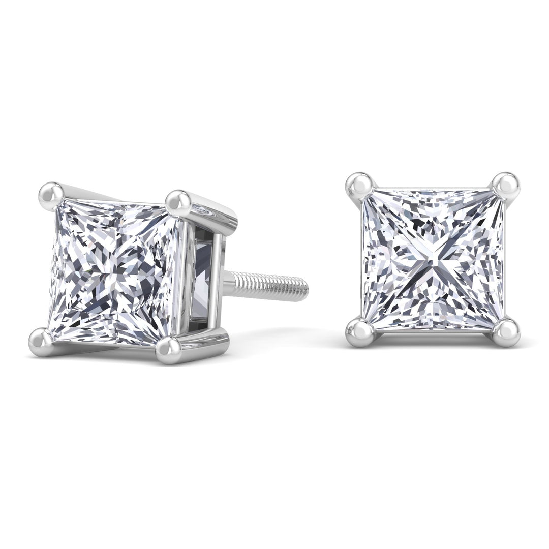 4 Carat Princess Cut Studs in 14K White Gold