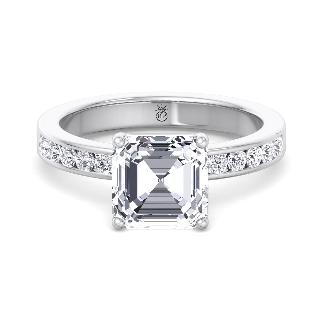 Asscher Cut Engagement Ring With Channel Set Sidestones