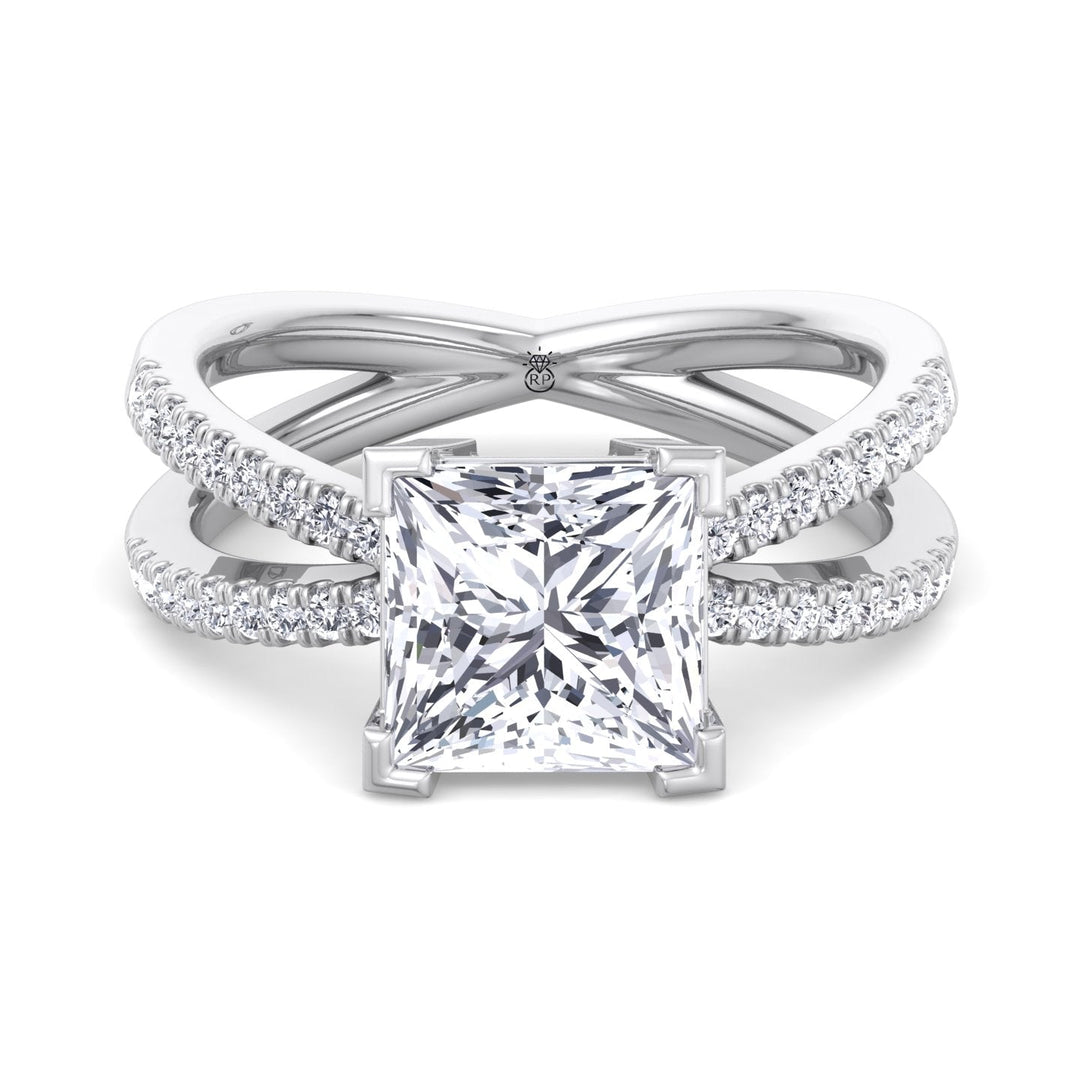 Princess Cut Engagement Ring With Criss Cross Pavé Band