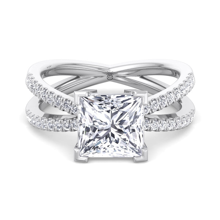 Princess Cut Engagement Ring With Criss Cross Pavé Band