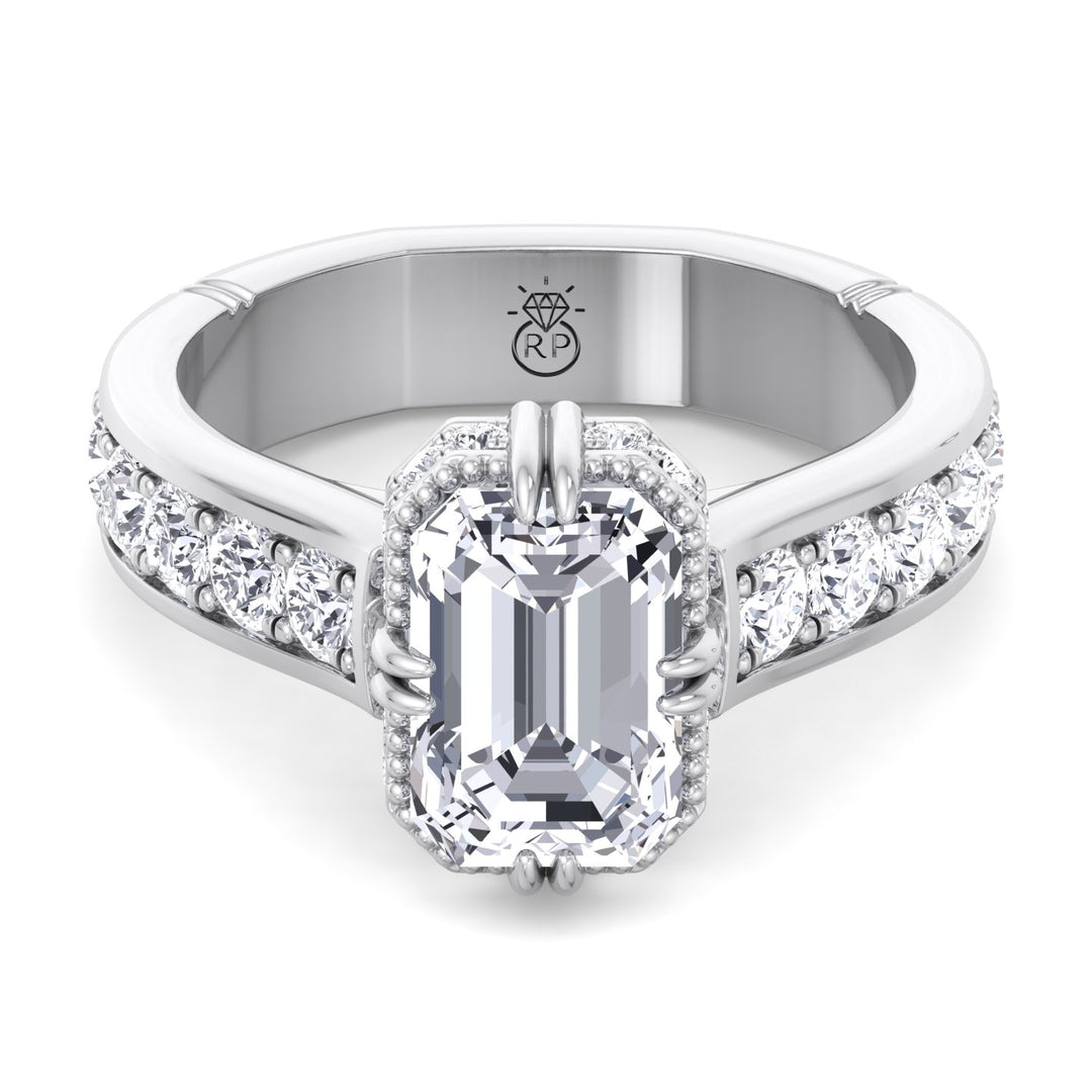 Emerald Cut   Detailed Engagement Ring