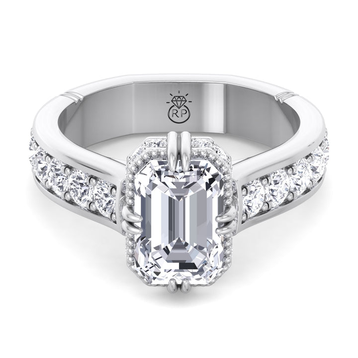 Emerald Cut   Detailed Engagement Ring