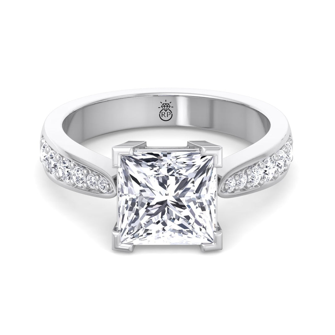 Princess Cut Engagement Ring With Sidestones Channel Setting
