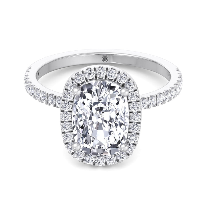 Elongated Cushion Cut Halo Engagement Ring With Sidestones