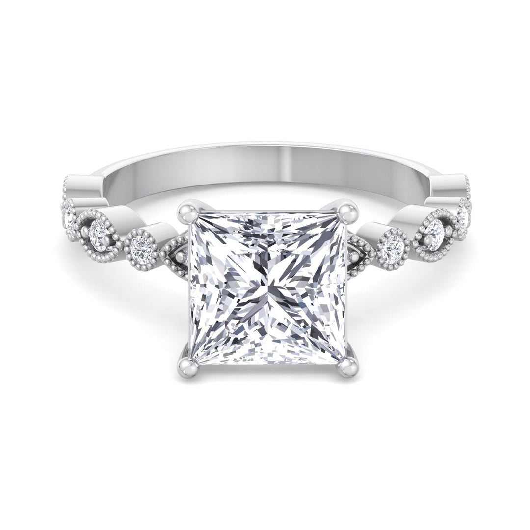 Princess Cut Engagement Ring With Detailed Sidestones