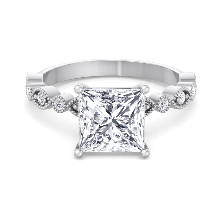 Princess Cut Engagement Ring With Detailed Sidestones