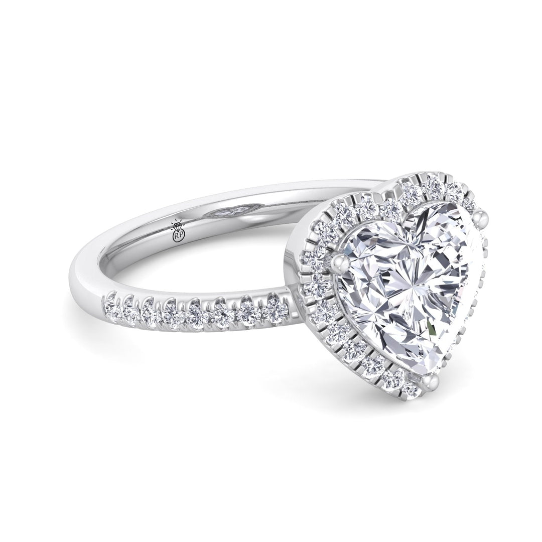 Heart Shape Engagement Ring With Halo &amp; Sidestones