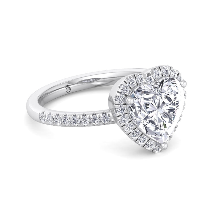 Heart Shape Engagement Ring With Halo &amp; Sidestones