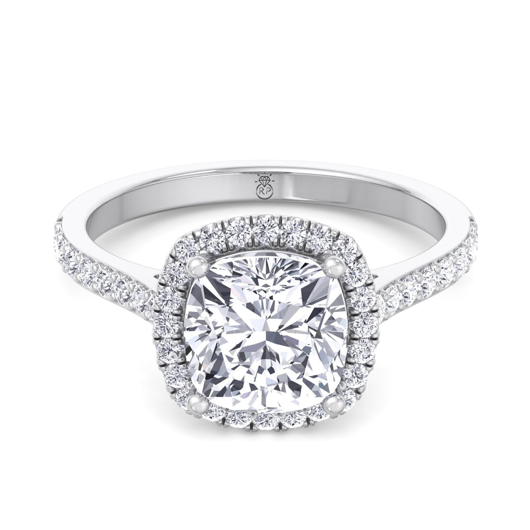Cushion Cut   Halo Engagement Ring with Sidestones