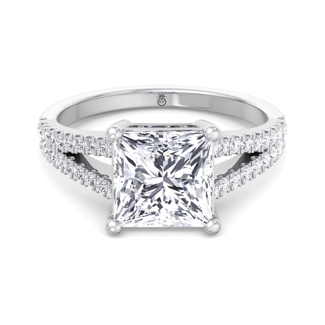 Princess Cut Engagement Ring With Double Band &amp;  Sidestones