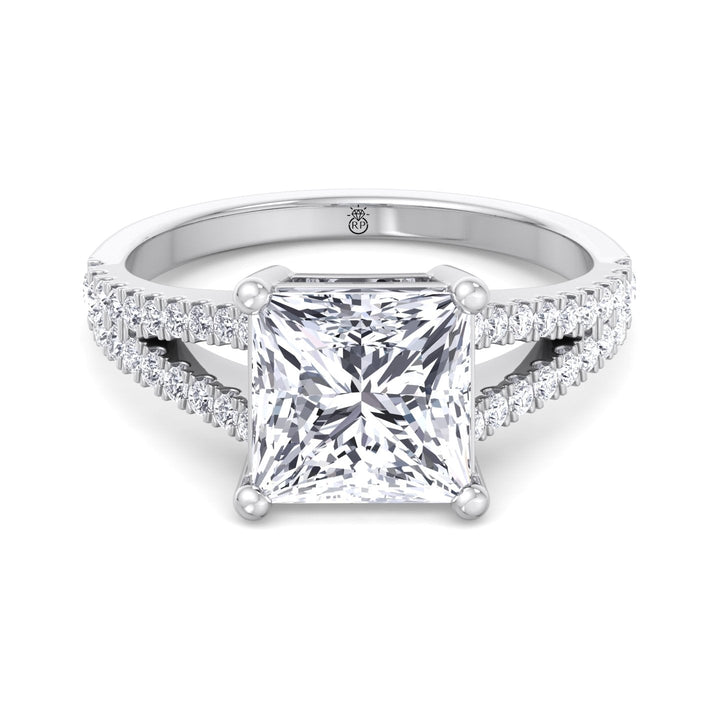 Princess Cut Engagement Ring With Double Band &amp;  Sidestones
