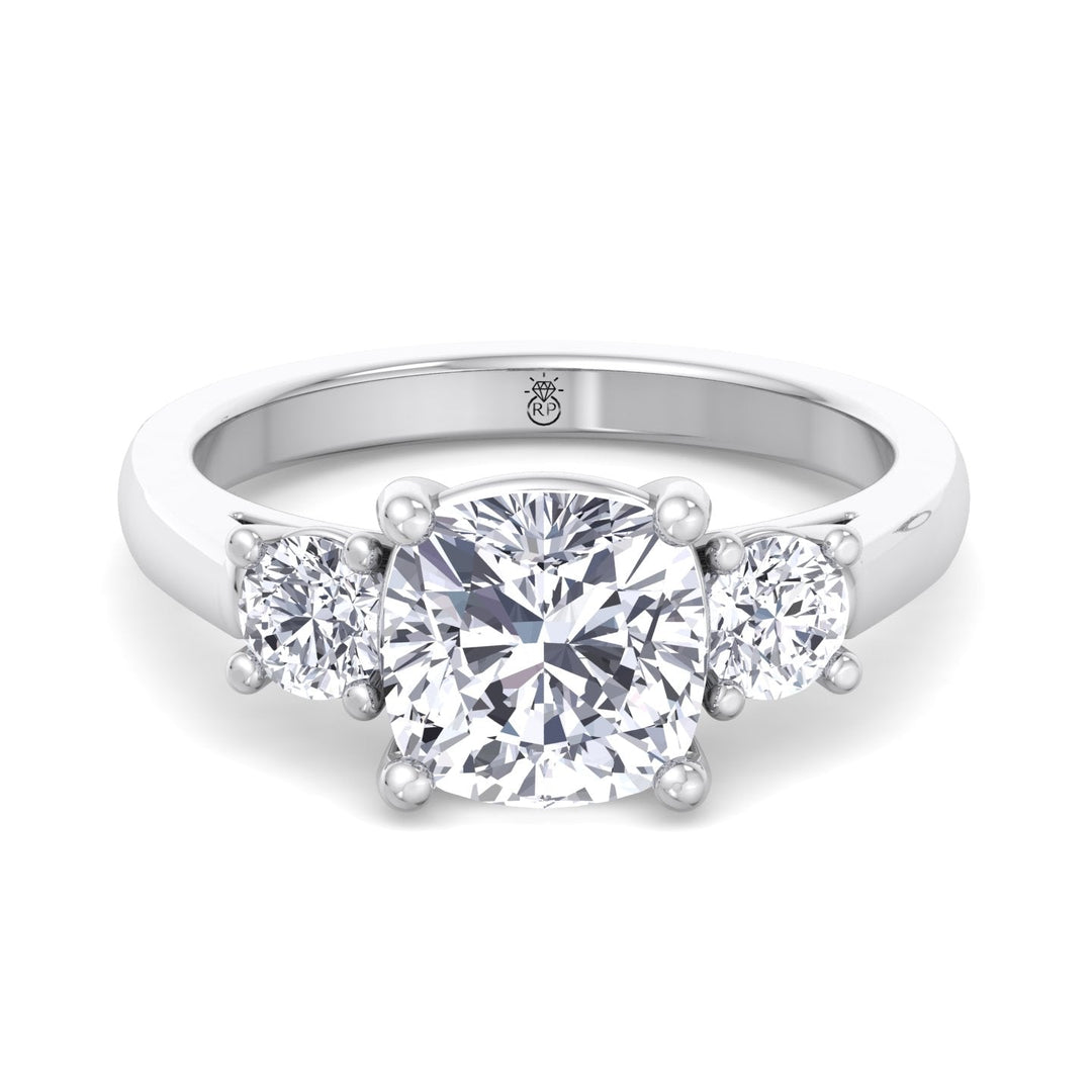 Cushion Cut   Engagement Ring With Round Sidestones