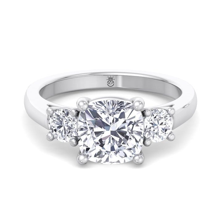 Cushion Cut   Engagement Ring With Round Sidestones