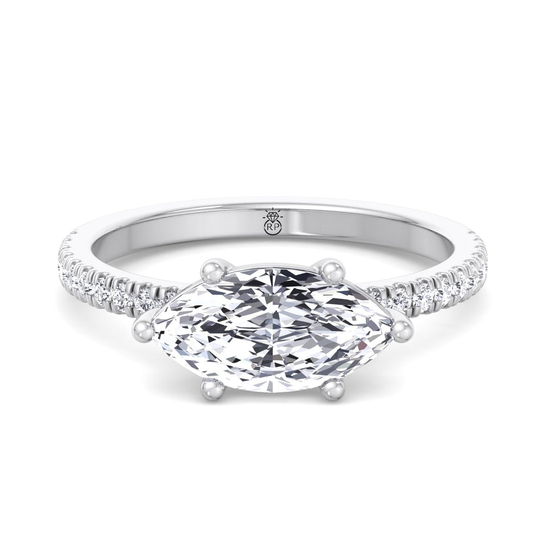 East to West Marquise Cut Engagement Ring With Sidestones