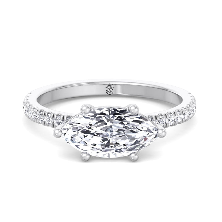 East to West Marquise Cut Engagement Ring With Sidestones