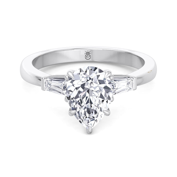 Pear Shape Engagement Ring with Tapered Baguette Side Stones