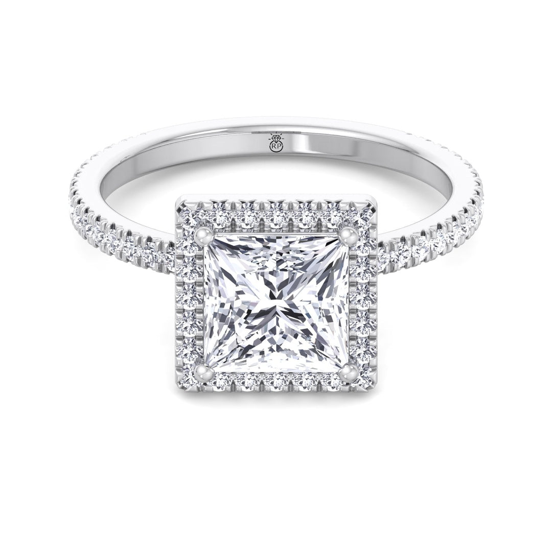 Princess Cut Engagement Ring With Pavé Sidestones &amp; Halo