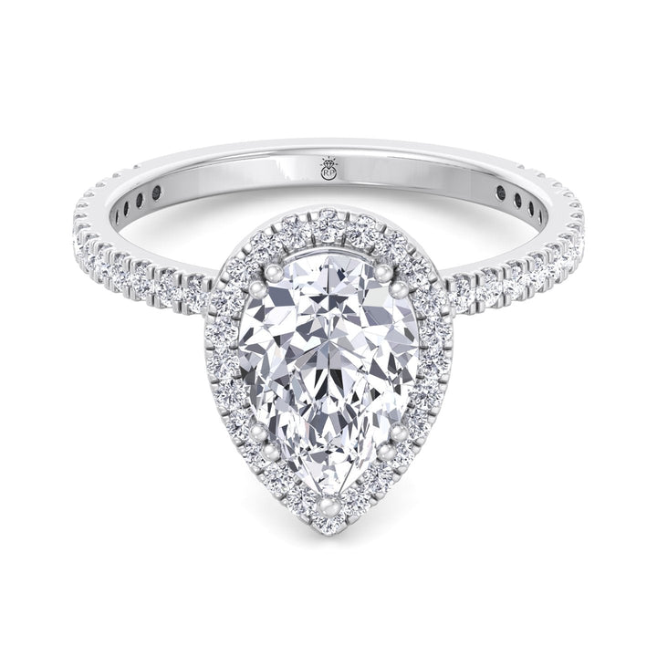 Pear Shape Dainty Engagement Ring With Halo &amp; Sidestones