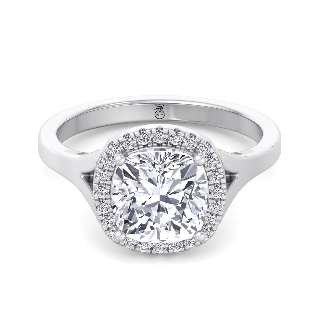 Cushion Cut Solitaire Engagement Ring With Halo