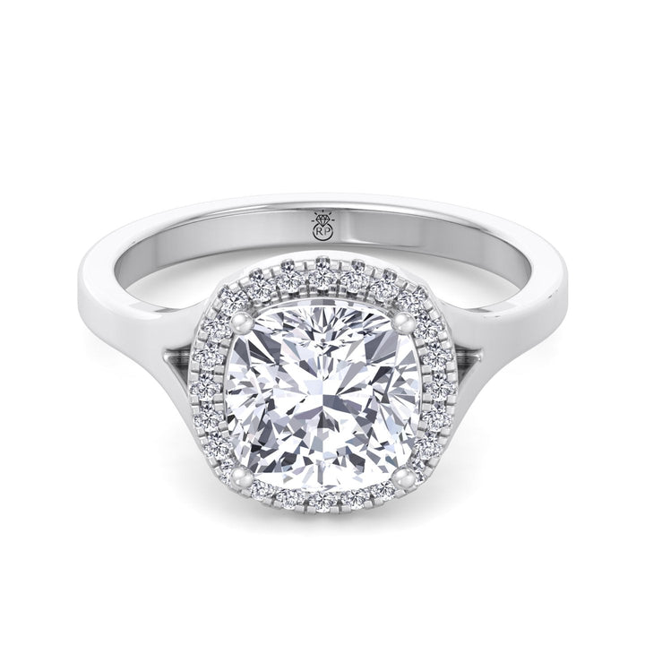 Cushion Cut Solitaire Engagement Ring With Halo