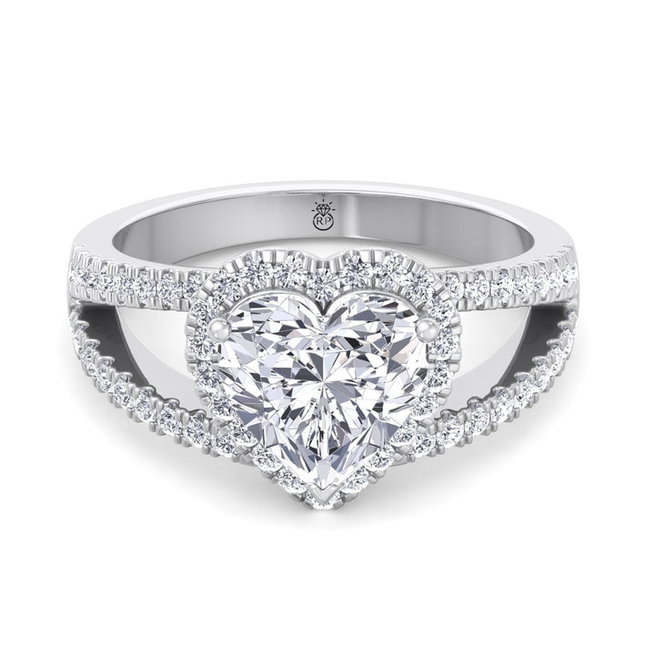 Heart Shape Engagement Ring With Halo and Double Band