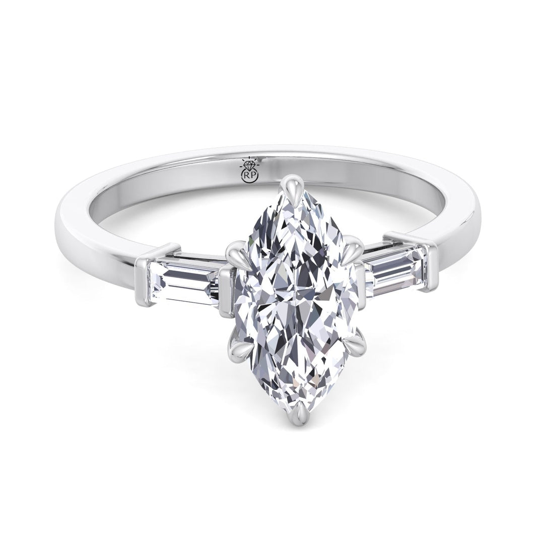 Marquise Cut Engagement Ring With Baguette Sidestones