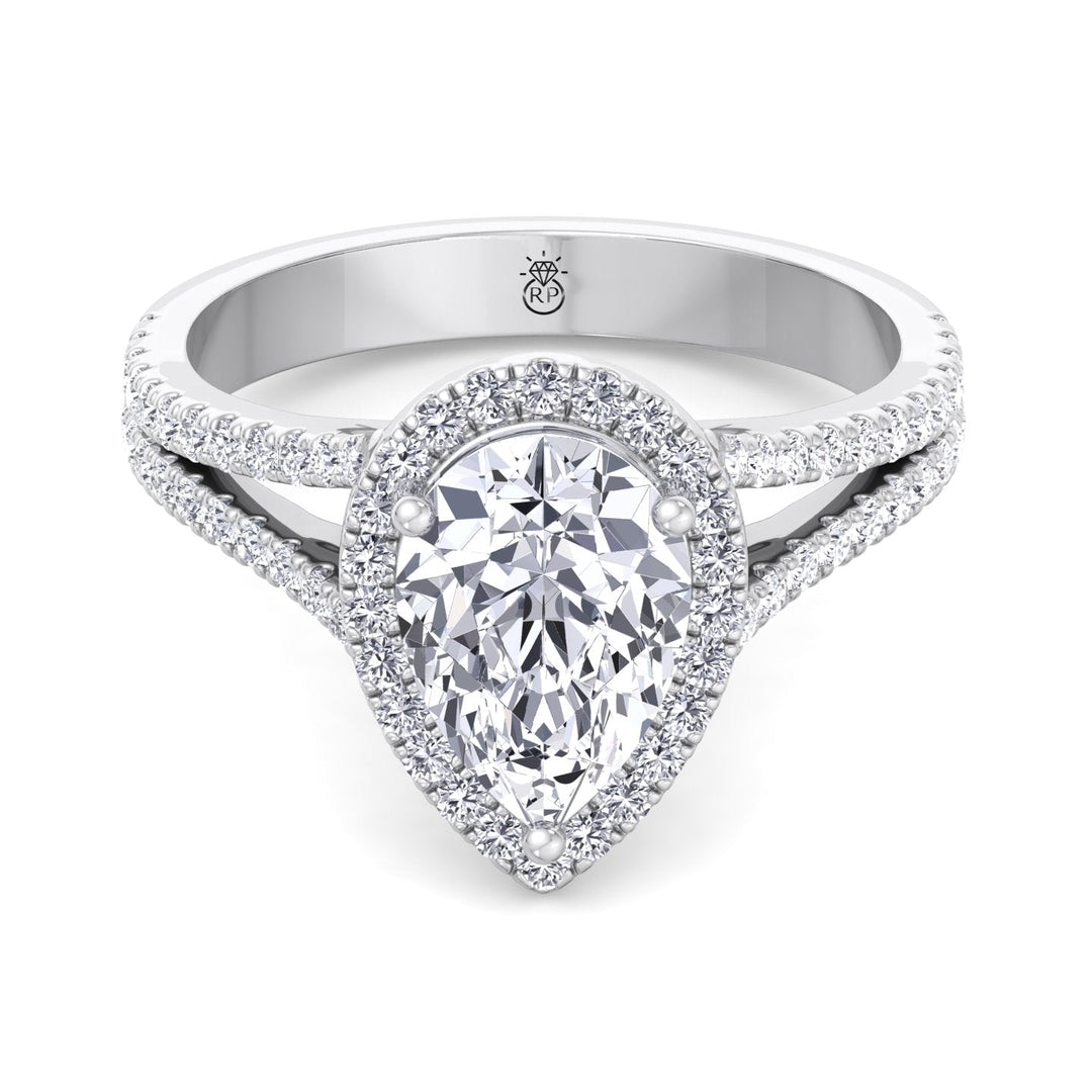 Pear Shape Halo Engagement Ring With Pavé Double Band