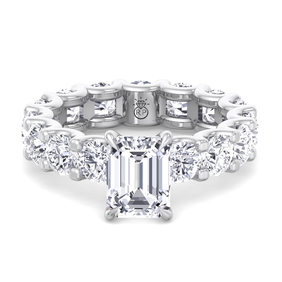 Emerald &amp; Round Eternity Engagement Ring