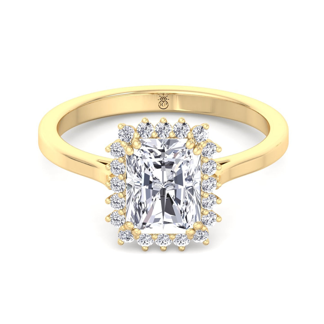 Radiant Cut Flower Halo Engagement Ring