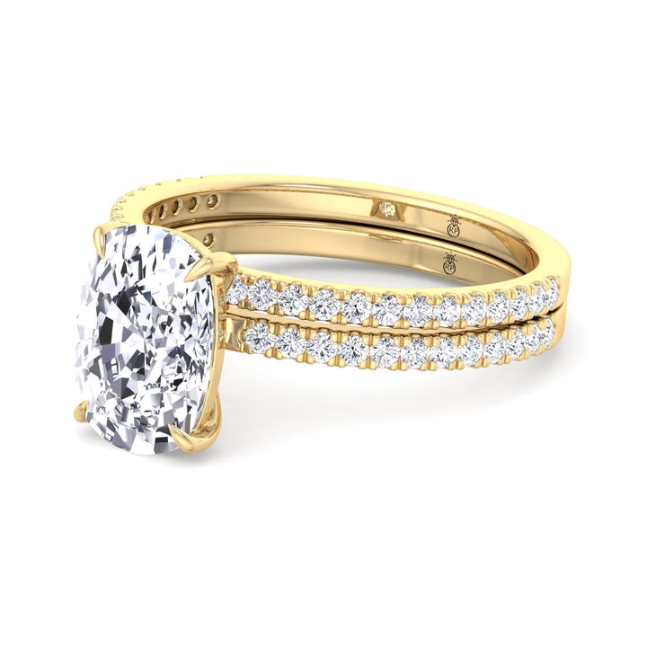 Elongated Cushion Cut Engagement Ring With Double Band and Sidestones