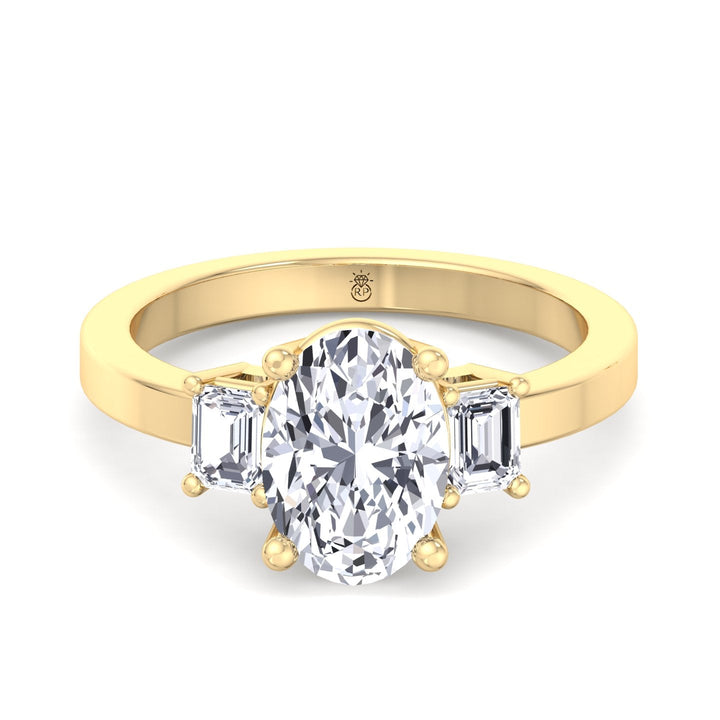 Oval Cut Engagement Ring with Emerald Side Stones