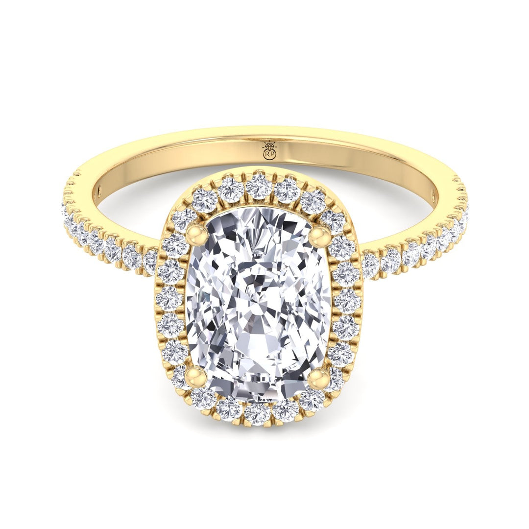 Elongated Cushion Cut Halo Engagement Ring With Sidestones