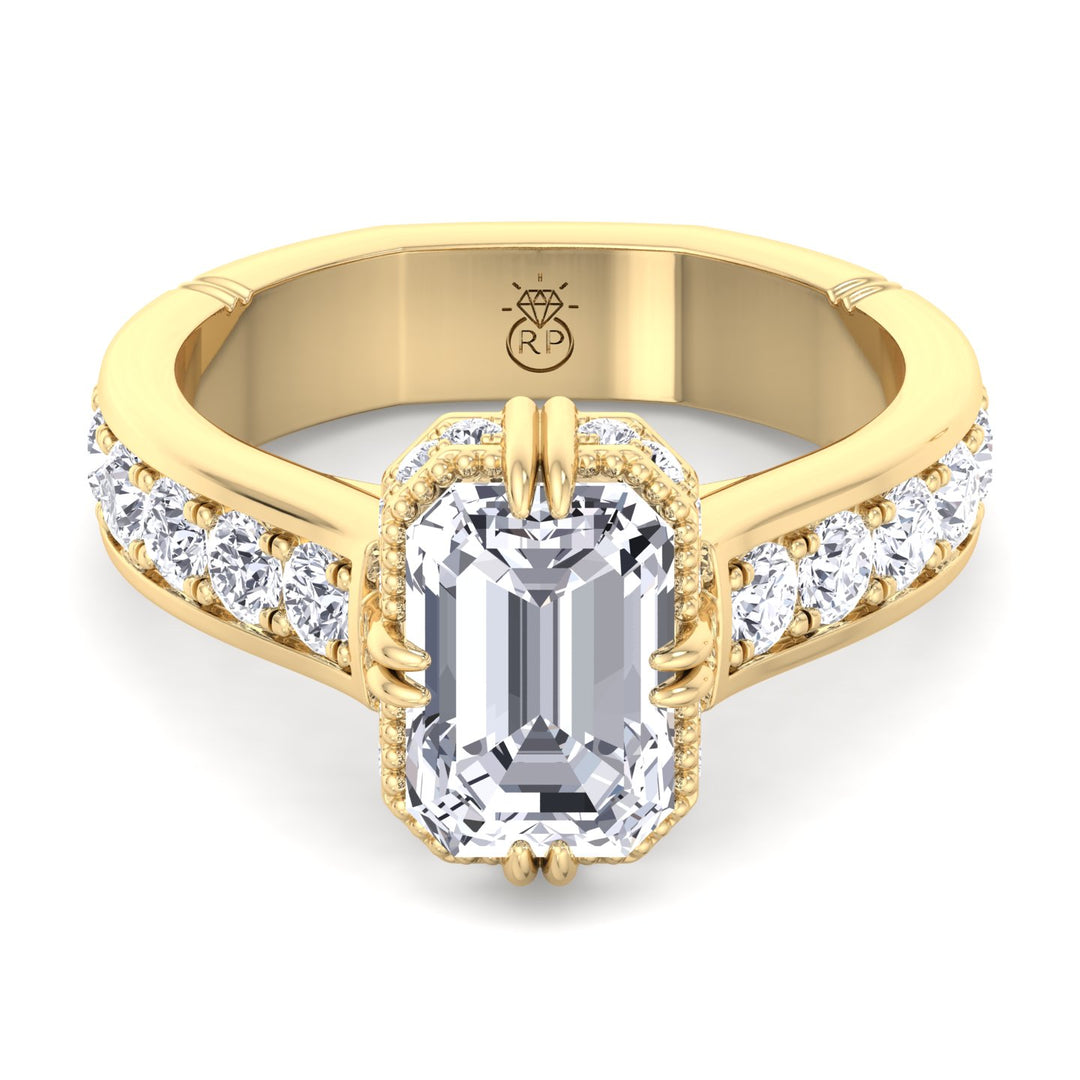 Emerald Cut   Detailed Engagement Ring
