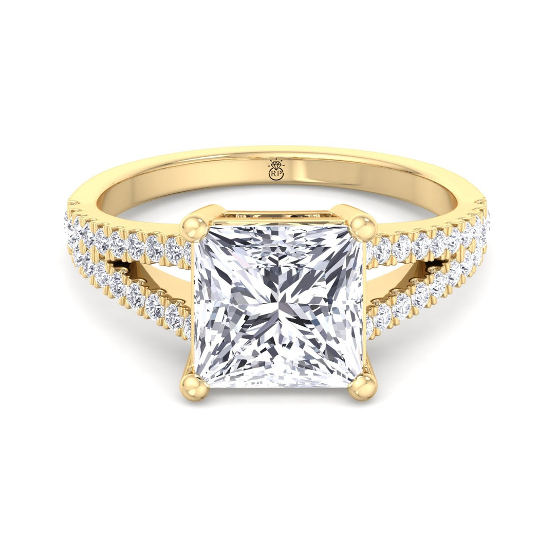 Princess Cut Engagement Ring With Double Band &amp;  Sidestones