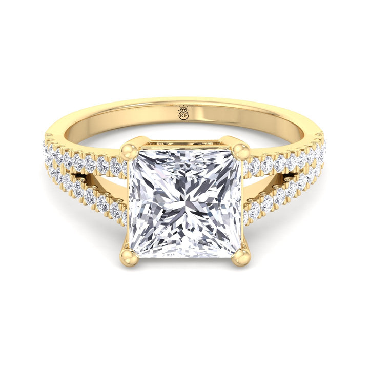 Princess Cut Engagement Ring With Double Band &amp;  Sidestones