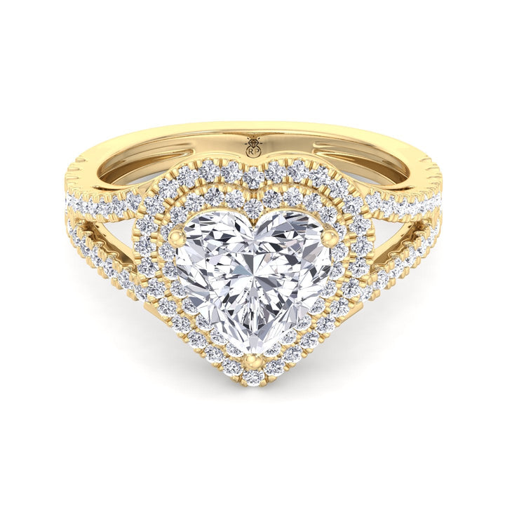 Heart Shape Engagement Ring with Double Halo and Band