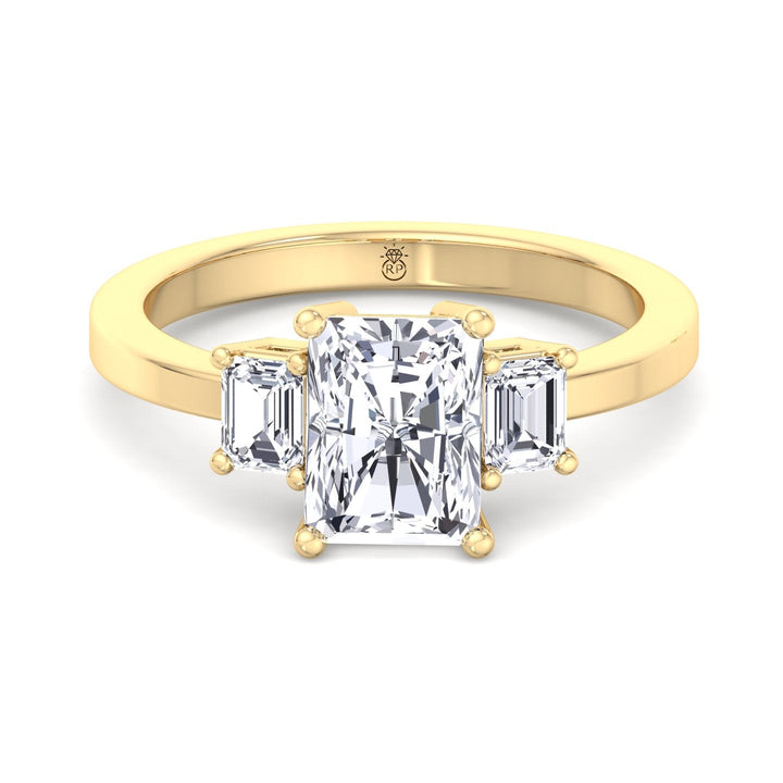 Radiant Cut Engagement Ring with Emerald Sidestones