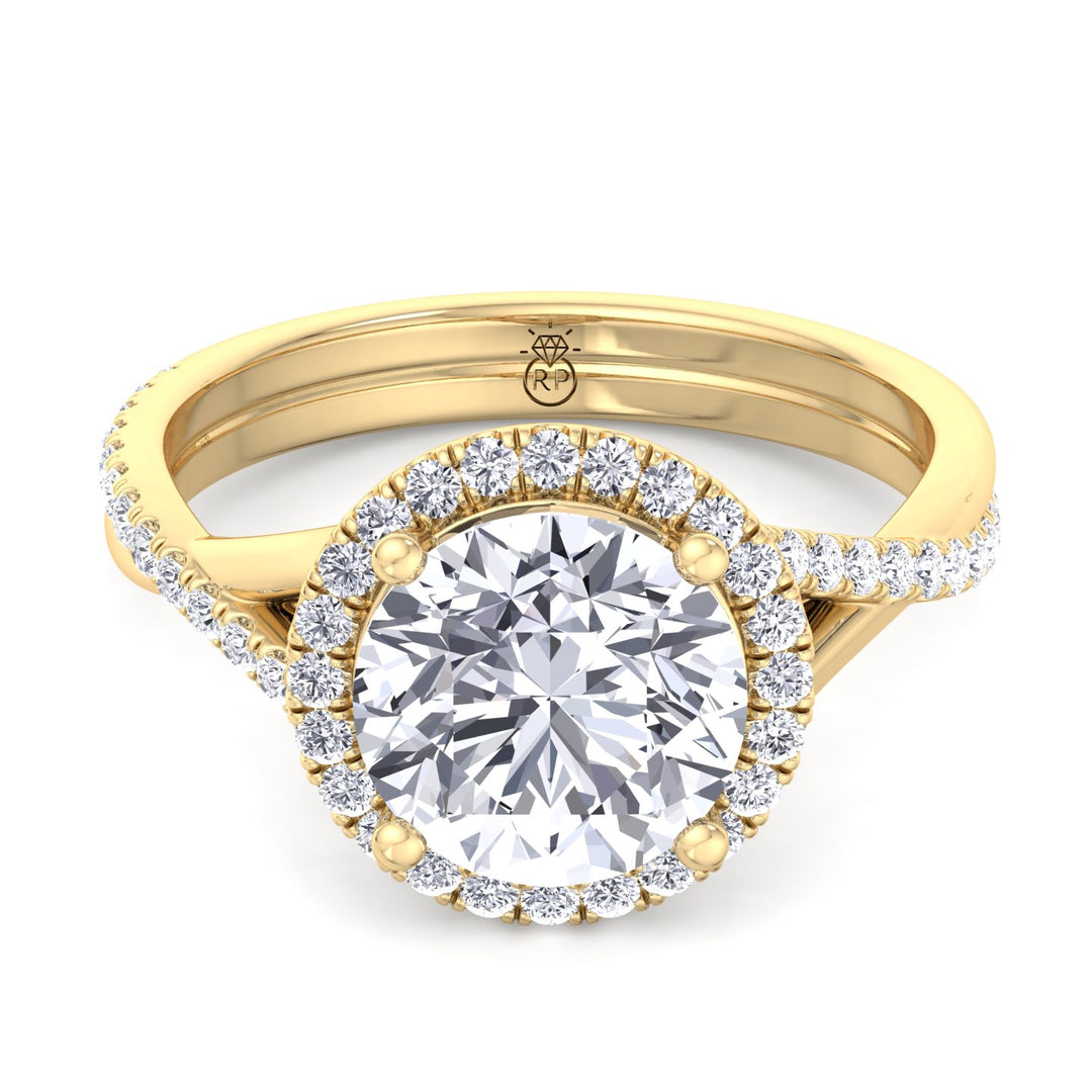 Round Cut Halo Engagement Ring with Twist Band