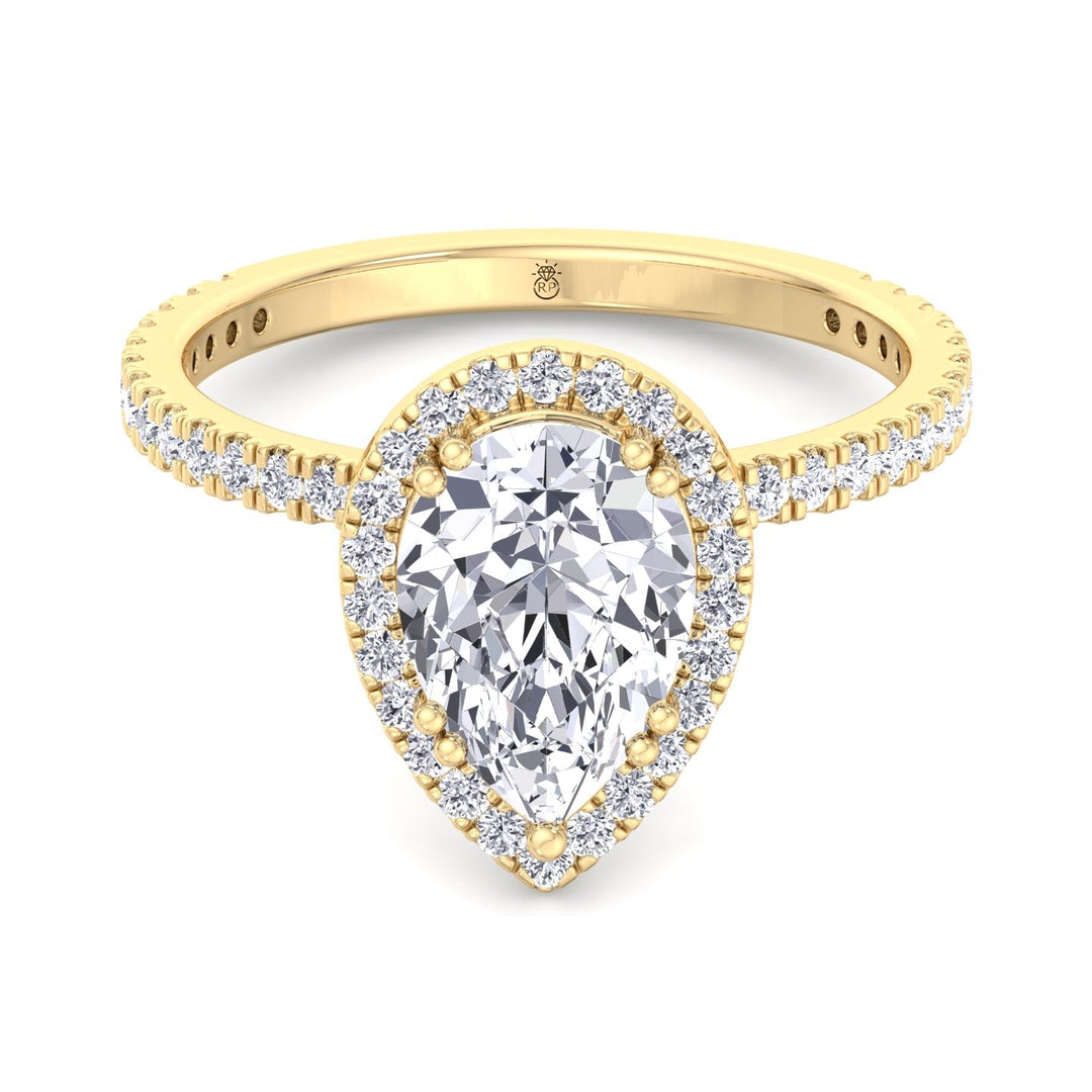 Pear Shape Dainty Engagement Ring With Halo &amp; Sidestones