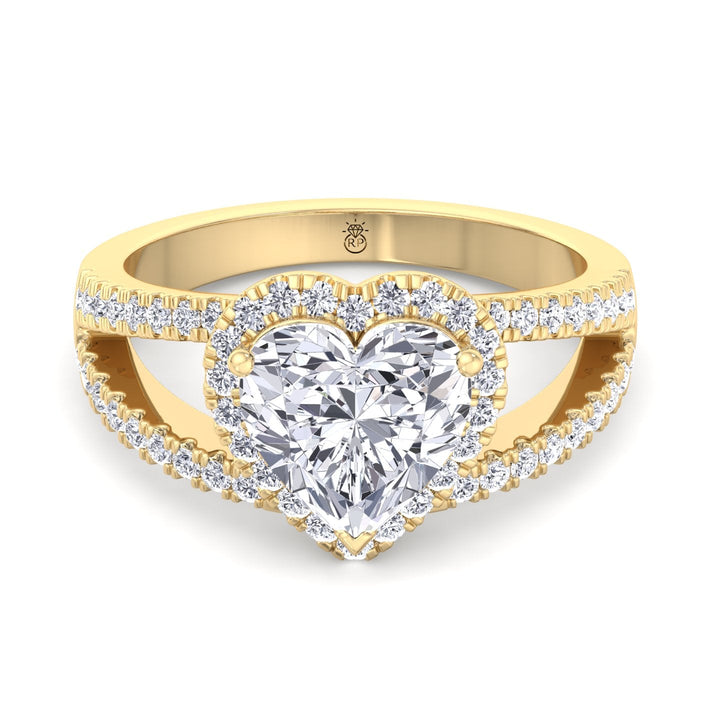 Heart Shape Engagement Ring With Halo and Double Band