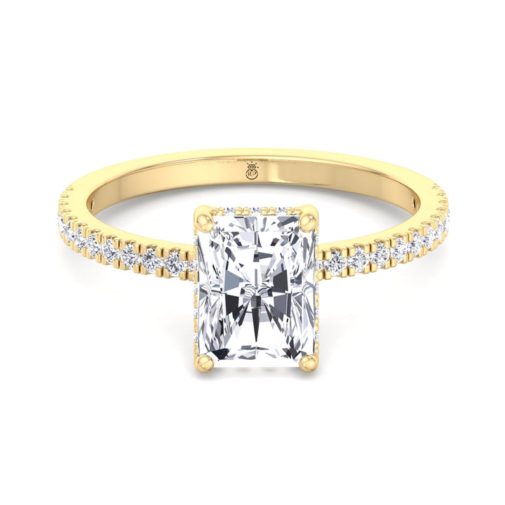 Radiant Cut Hidden Halo Engagement Ring with Pavé Band