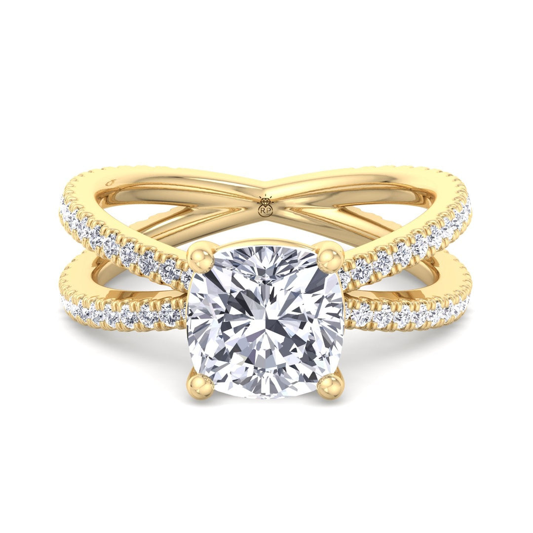 Cushion Cut Engagement Ring With Double Band Sidestones
